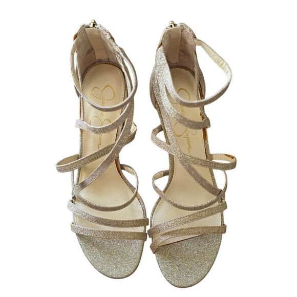 Jessica Simpson Stassey Sandal Size 8.5 Gold Glitter Open Toe Block Heel - Picture 4 of 7